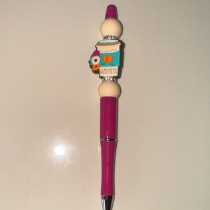 Pink Beaded Pen with Caffeine & Kindness Charm